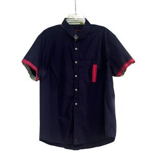 Robert Graham Button-Up Short Sleeve Shirt Tailored Fit Navy Casual Sz 3XL